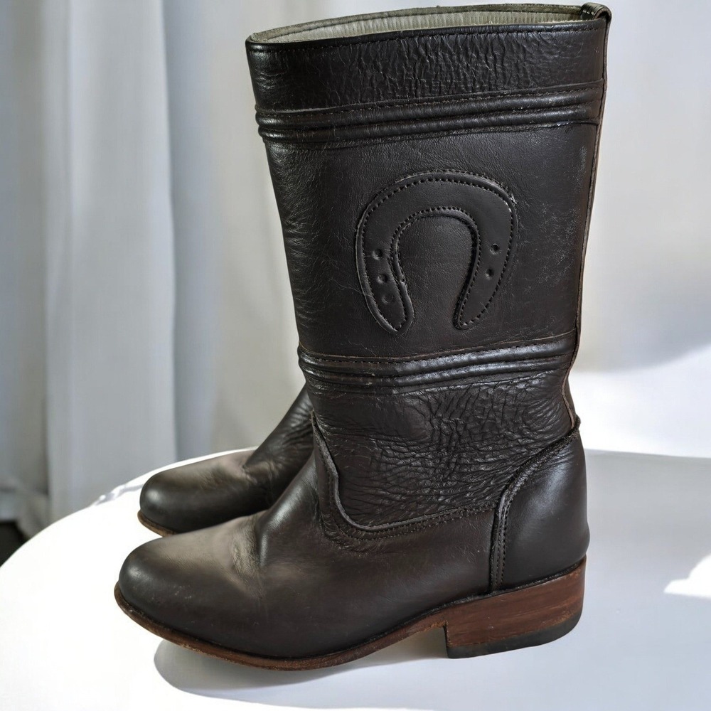 Mor Rom Kids Brown Leather Cowboy Boots with Horseshoe Detail Size 16.5‎